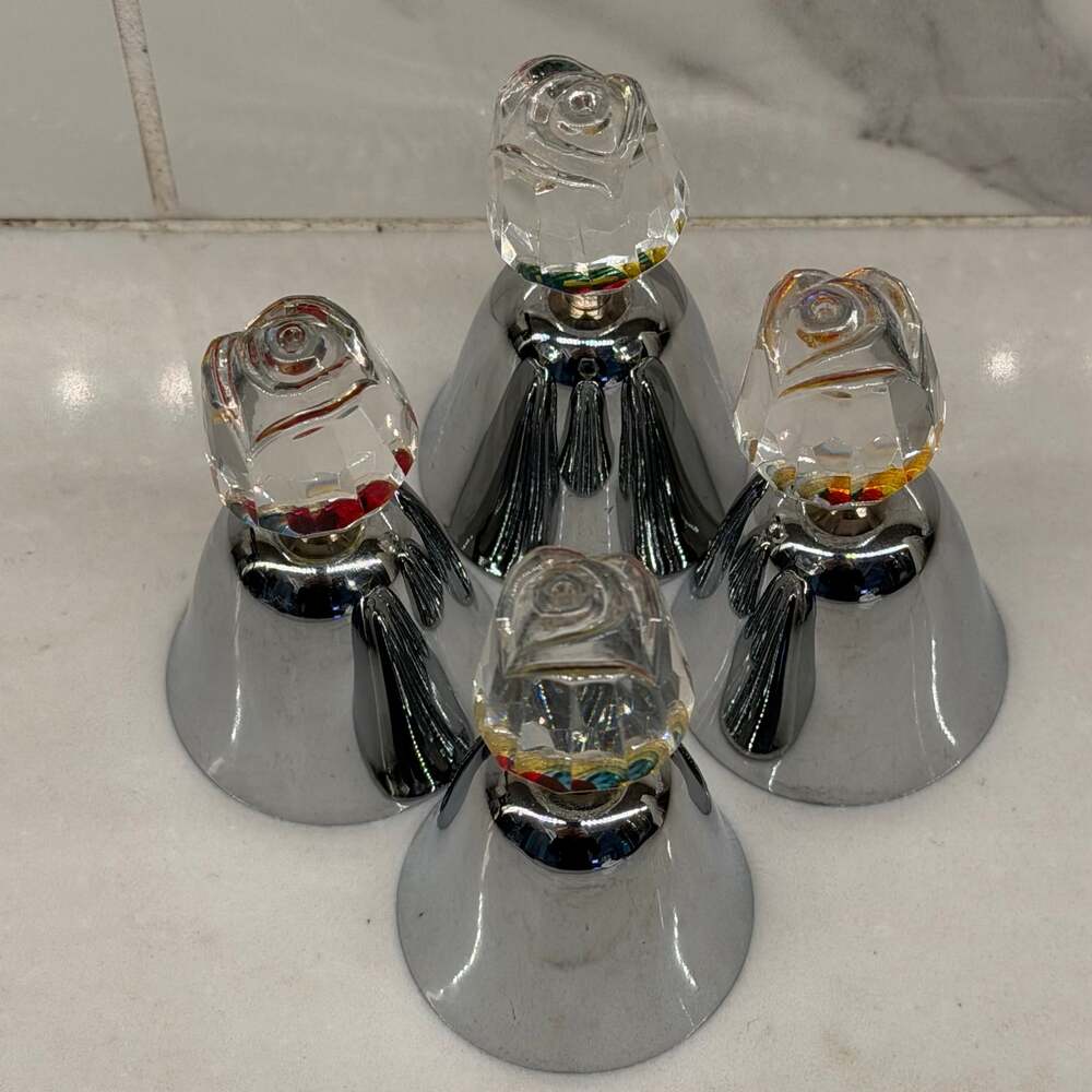 Vintage Silver Decorative Bells with Crystal Faceted Heart Tops ~ Set of 4! - Picture 3 of 6